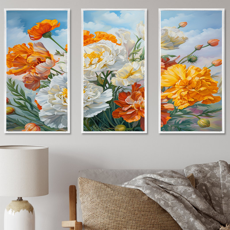 Ensemble de décorations murales jaune discret - fleurs, H 40 po x l 60 po x P 1 po, Cadre flottant blanc
