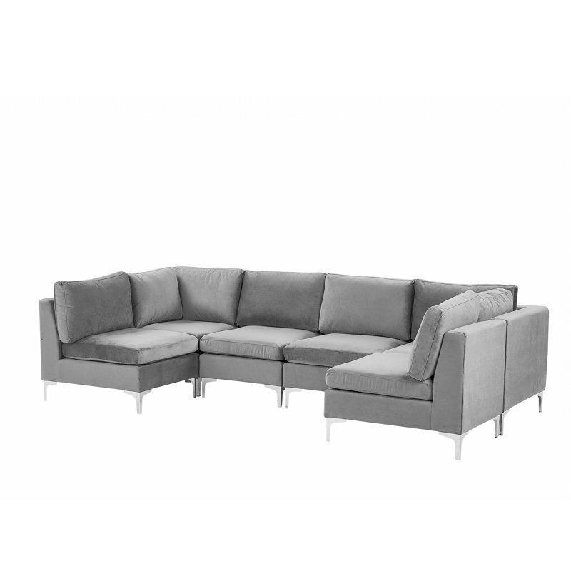 Tonia 6 Seater Velvet Large Corner Sofa , Grey