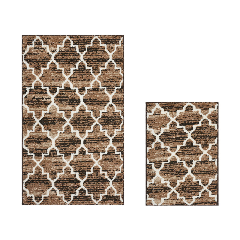 Tapis pour salle de bain Nolynn, Brun, Ensemble de 2 pièces (17 po x 24 po | 24 po x 40