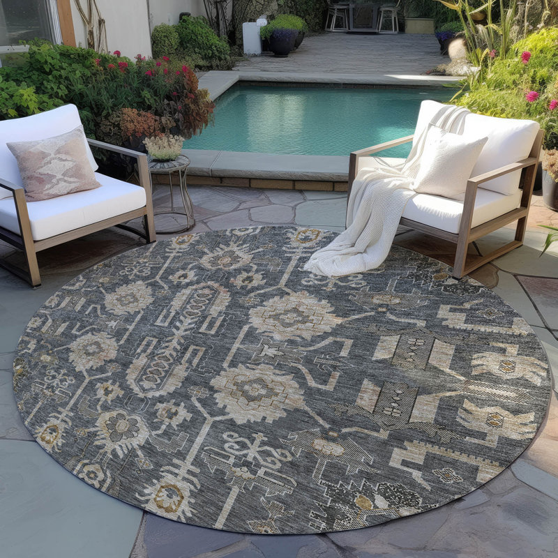 Myda Washable Oriental Indoor / Outdoor Rug , Round 8'