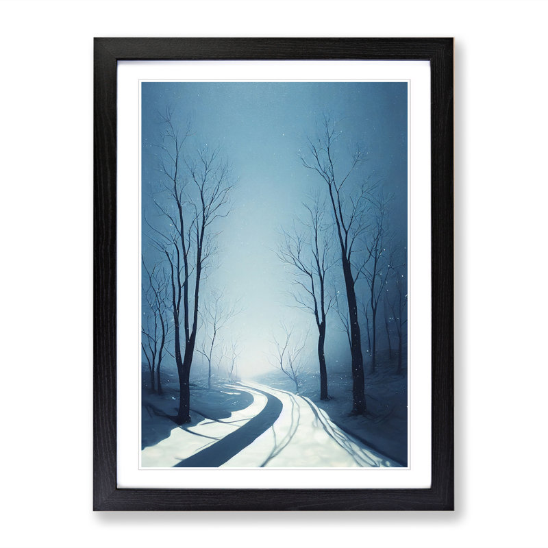 Winter Landscape Path - Single Picture Frame Print, 34cm H x 25cm W x 2cm D, Walnut