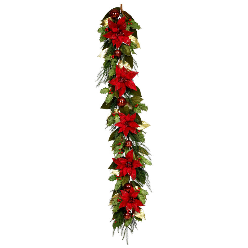 Guirlande scintillante de poinsettias - 72 pouces