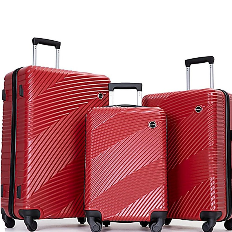 Ensemble de valises 3 pièces Valise légère PC + ABS avec deux crochets, roues pivotantes, (20/24/28) rouge