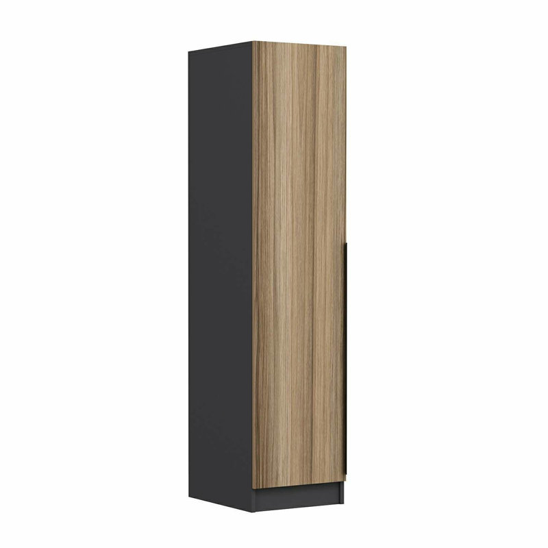 Wesa Modern Wardrobe with Shelves, Walnut & Anthracite, 17.7 x 82.7 x 20.5 inches | 100% Melamine Coated Particle Board, Wall-Mountable, Includes Cover | Stylish Storage Solution for Contemporary Spaces