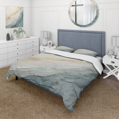 Minimalism Beige And Grey Wave Horizon I - Coastal Minimalism Comforter Set of 4