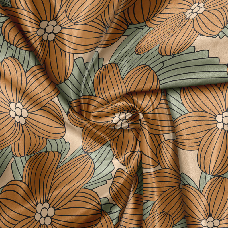 Rustic curtain, Chinese flowers, amber almond green beige