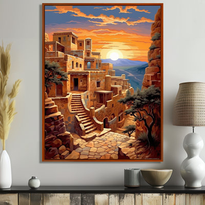 Coucher de soleil sur la ville de montagne persane - impression d'art mural ville