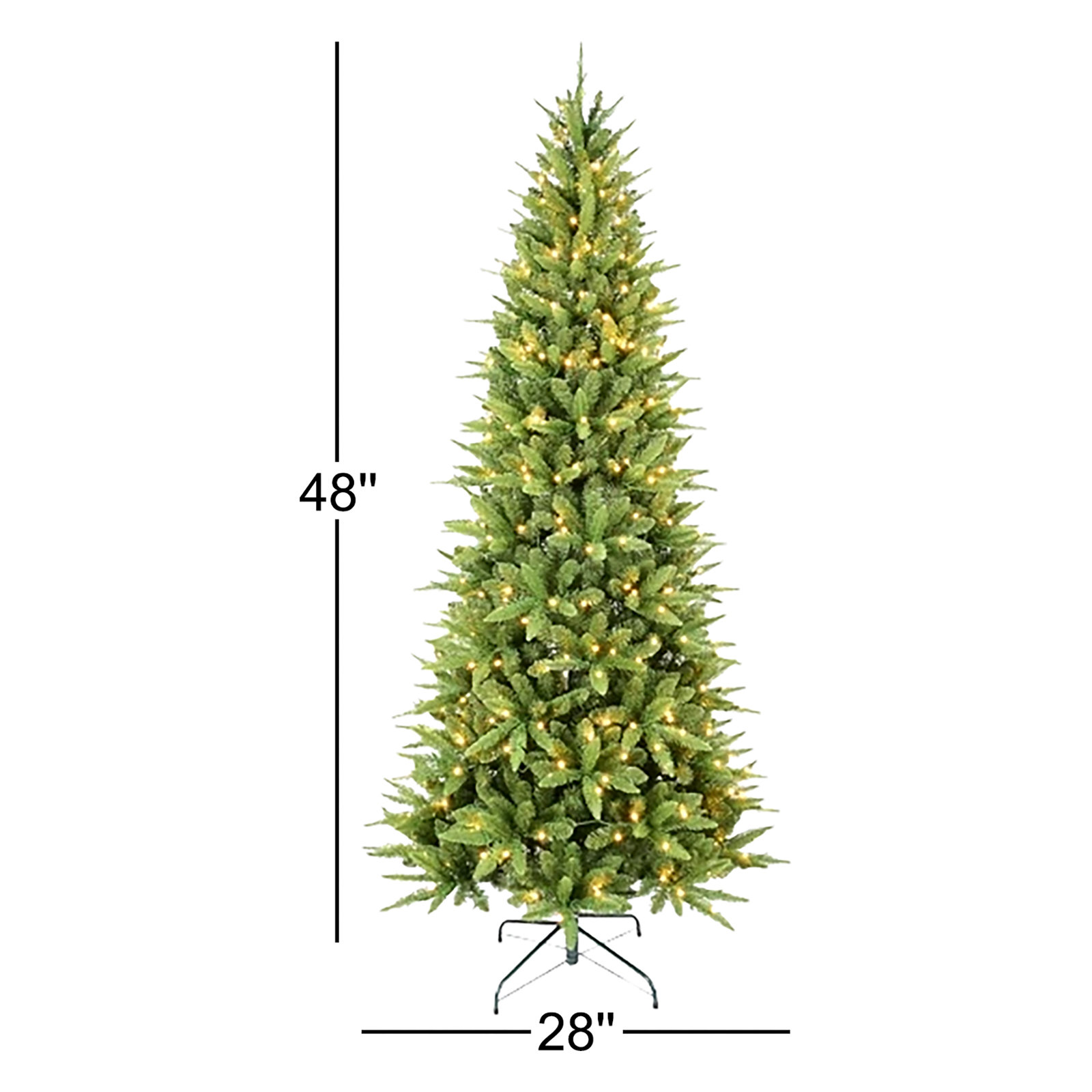 Pre-lit Christmas Tree, Slim Artificial Frosted Tree with Warm Lights & Metal Base for Home Holiday Decor , 4'