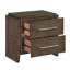 Table de chevet transitionnelle à deux tiroirs, bois d'hévéa massif, finition noyer foncé, mobilier de chambre élégant et durable