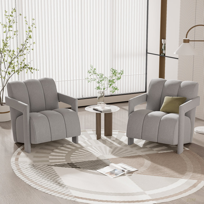 Ensemble de 2 fauteuils avec accoudoirs en forme de L et tissu en polyester 26,3 po, Gris