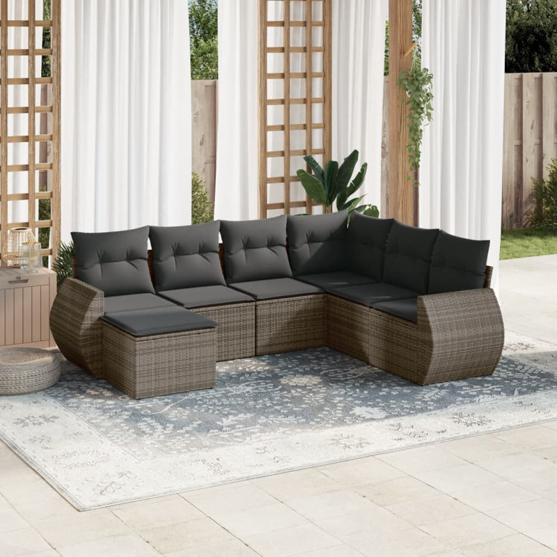 Ensemble de canapé de jardin Vidaxl gris, poly rotin gris foncé, acier thermolaqué