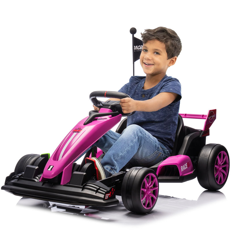 Kart électrique 24 V pour enfants de 3 à 8 ans avec moteur double 200 W, Rose