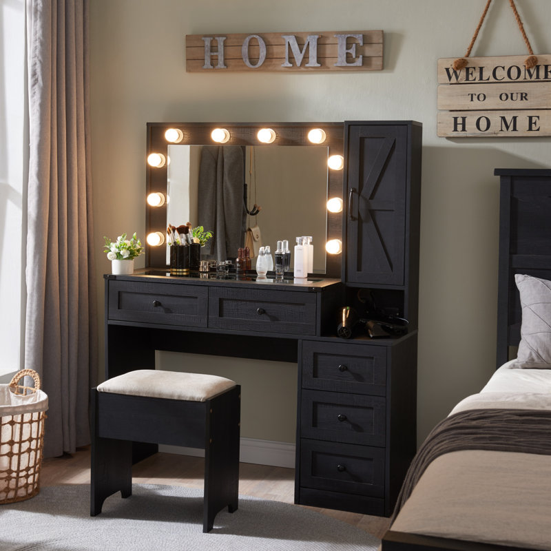 Dressing Table with Mirror, Black