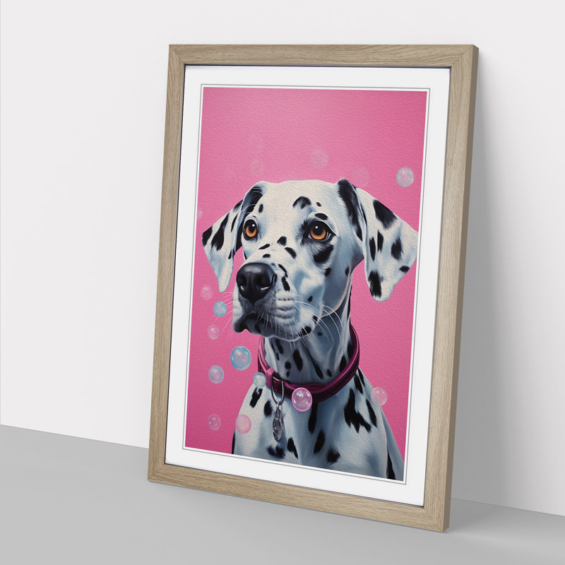 Dalmation Bubble Gum - Single Picture Frame Print on Wood, 64cm H x 46cm W x 2cm D, Oak