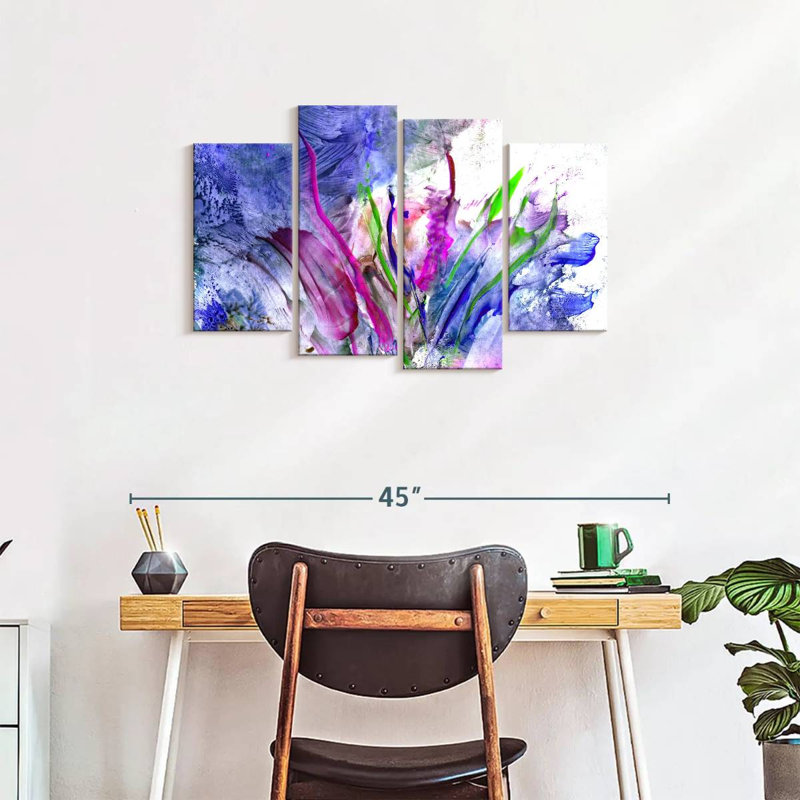 Ensemble de 4 fleurs abstraites sur toile, H 36 po x l 22 po x P 1 po