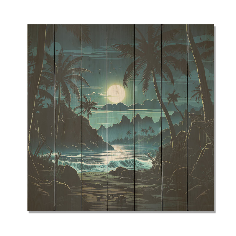 Tempête tropicale au clair de lune I - Tropical côtier sur bois, H 30 po x l 30 po