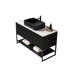 Meuble-lavabo de salle de bain 48 po avec lavabo vasque, armoire de rangement autoportante avec 3 portes et tablette ouverte TULIO, lavabo rectangulaire en céramique noire et comptoir en pierre frittée blanc de Carrare, couleur noire