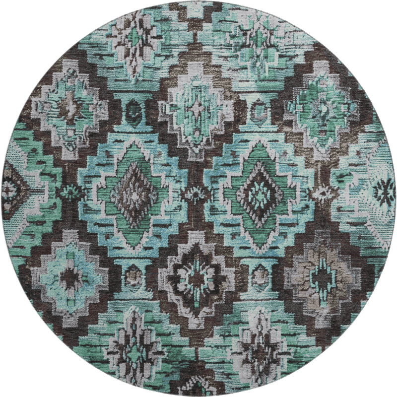 Tapis aztèque Jakiyra AMF1891 lavable à la machine de qualité supérieure, Rond 8 pi