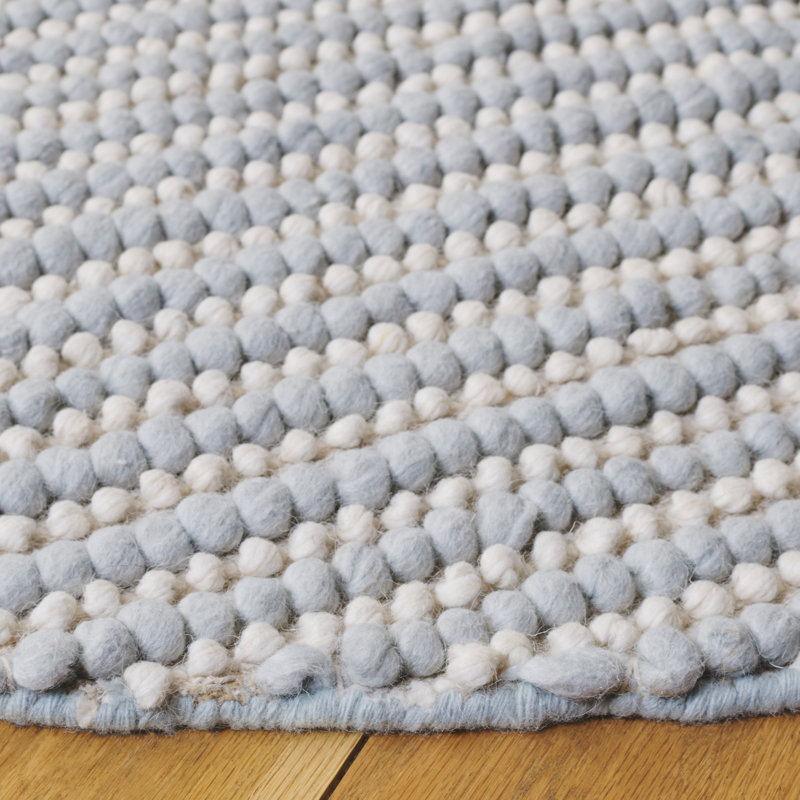Natura 287 Flatweave Wool/Cotton No Pattern Rug in Light Blue/Ivory, Round 6'