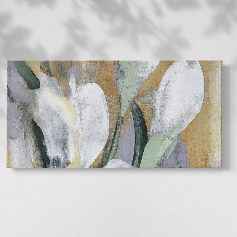 Botanical Series-CCSCXXIV- Toile tendue avec châssis tendue, prête à être accrochée, H 21 po x l 41 po, Doré