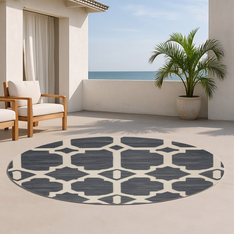 Tapis gris intérieur et extérieur Trellis, Rond 5 pi