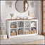 Organisateur de rangement à 8 cubes, bibliothèque cubique en bois à deux niveaux à 2 niveaux avec moulures décoratives, étagère à casiers ouverts, console basse pour salon, chambre à coucher, bureau
