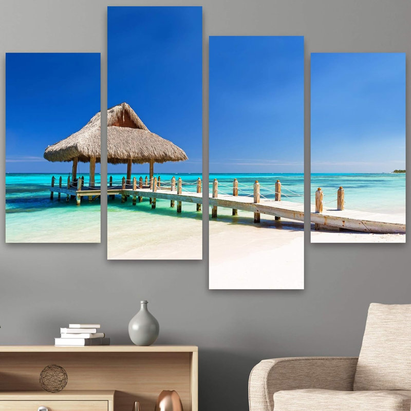 Coastal Beach Beach Bungalow Coastal Landscape For Living Room Home Office Extra Large Wall Decor 4 pièces