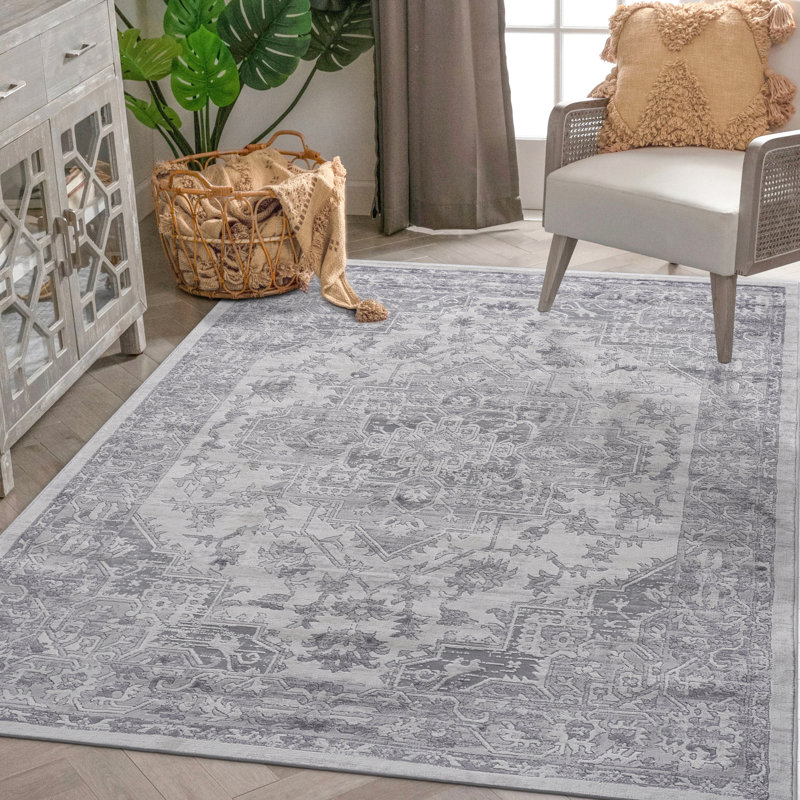 Tapis argenté 8X10 sans perte de teinture - Faites de votre chambre à coucher, de votre salon ou de votre salle à manger une touche de style