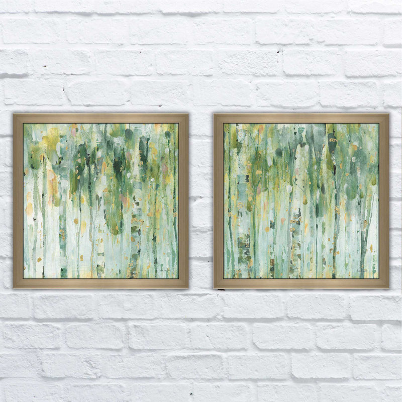 «The Forest II», ensemble de 2 reproductions de peintures à l'aquarelle encadrées, H 16,5 po x l 33 po, Pas de tapis