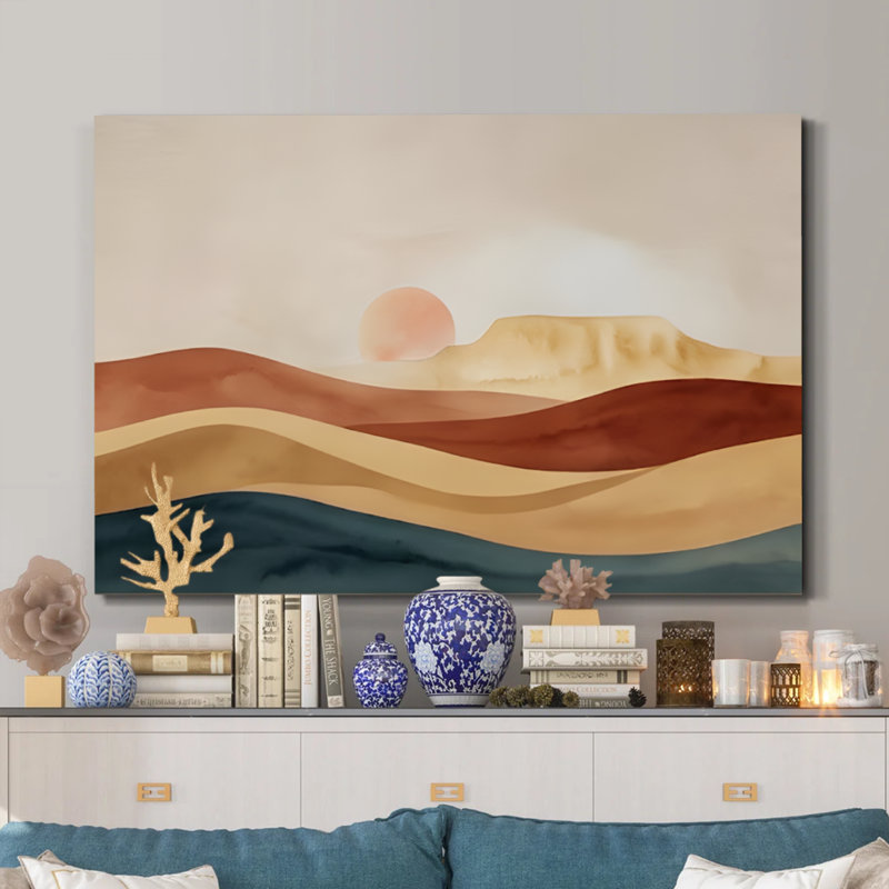 «Desert Sunset Dunes», art mural encadré paysage bohème