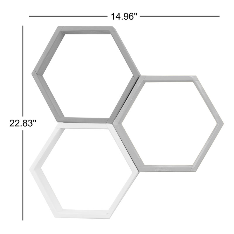 Tablette murale moderne, motif géométrique, blanc et anthracite avec accents jaunes, 22,8 x 15,0 x 3,5 pouces | Panneau de fibres à densité moyenne de 0,71 pouce d'épaisseur durable, installation murale facile | Solution de rangement élégante pour la maison et le bureau