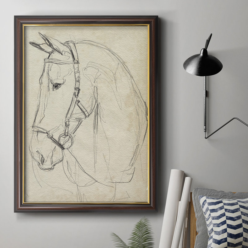 " Horse In Bridle Sketch II ", 20" H x 16" W, Gold Trim