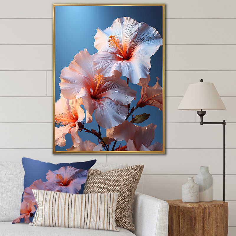 «Colorful Hibiscus Modern Blooming», reproduction sur toile, Cadre flottant doré, H 44 po x l 34 po x P 1,5 po