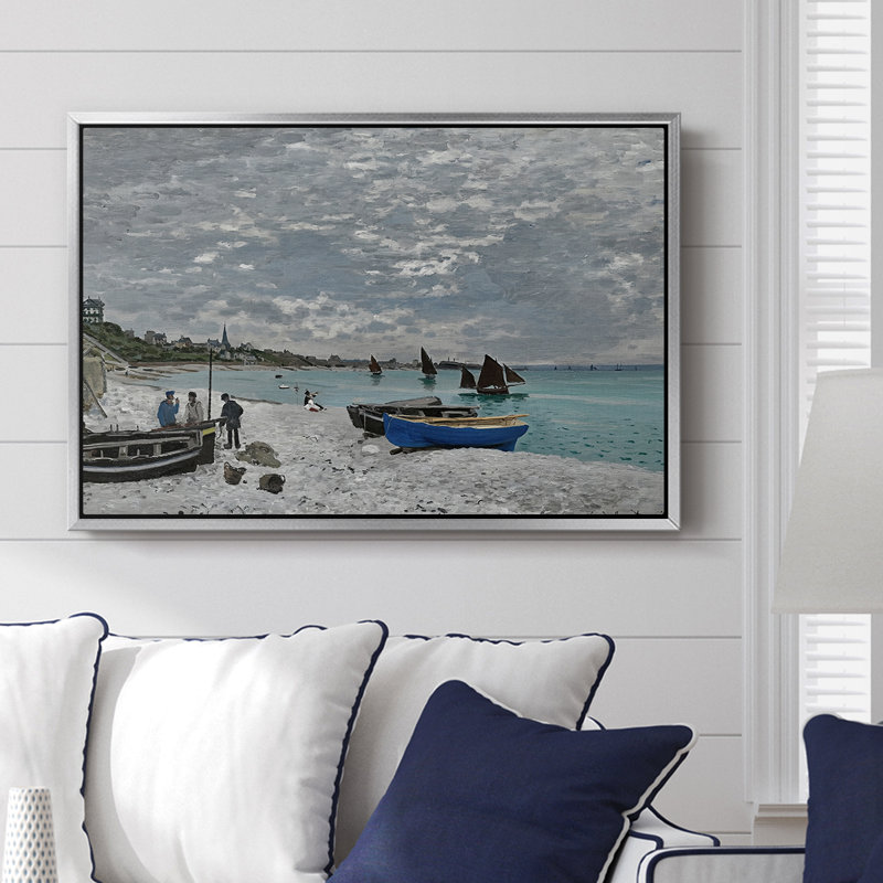 La plage à Sainte-Adresse, 1867 - Claude Monet, toile tendue avec châssis, 16 x 24, Argent