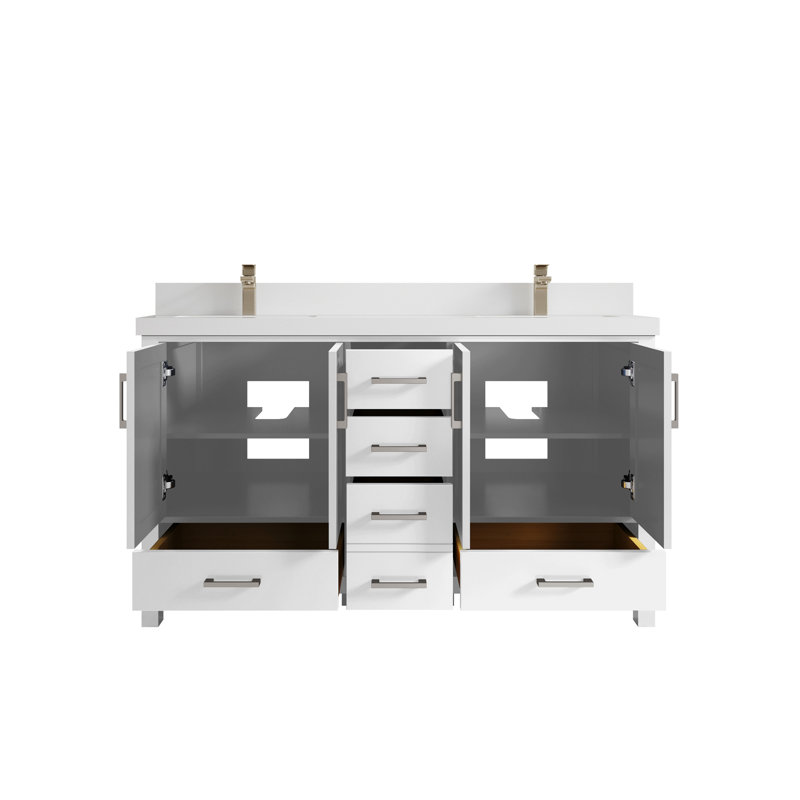 Malibu 60'' Double Bathroom Vanity with Top, White