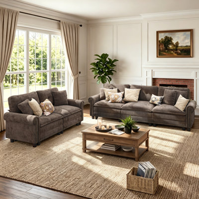 2-piece Upholstered Sofa Sets With Nailhead Trim, Oversized Couch Set With Loveseat And Sofa