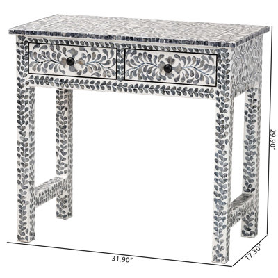 Console à 2 tiroirs Coastal en nacre blanche et blanche Capiz