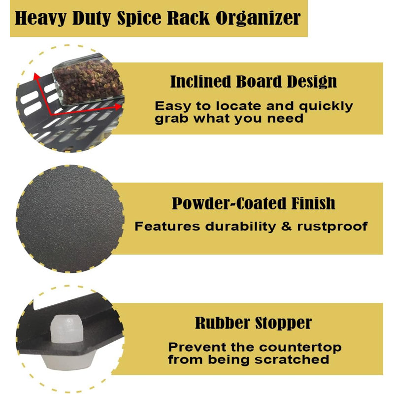 4 Tier Countertop Spice Rack Organizer for Kitchen Cabinet Pantry or Wall Mount