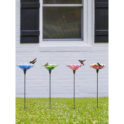 Bain d'oiseaux en verre soufflé à la main Allisan Bloom