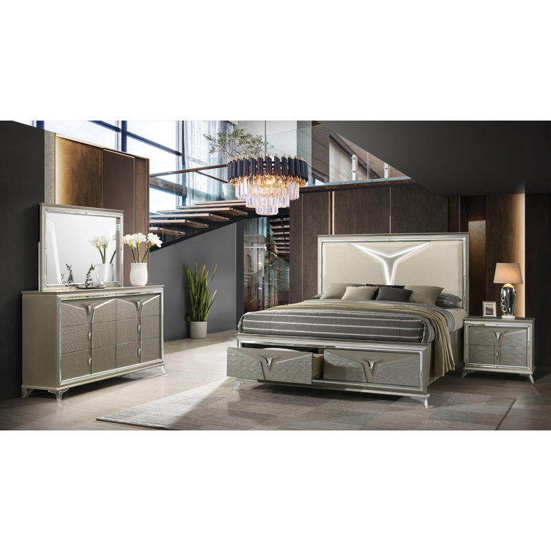 Ensemble de chambre avec lit plateforme 4 pièces Nagham, Grand