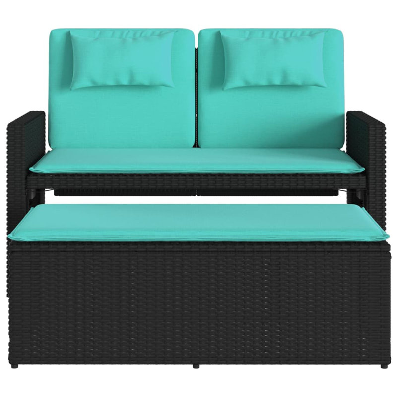 Banc de patio inclinable avec coussins vidaXL, Bleu et noir