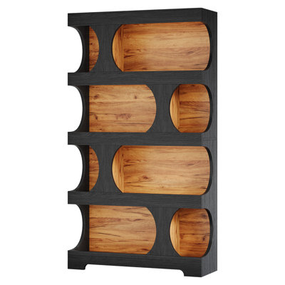 71.26" Tall 4-Tier S-Shaped Black & Brown Modern Freestanding Display Storage Shelf For Living Room