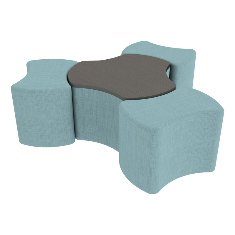 Pro Series Cog Ottoman Table with Bowtie 18" H Seating, 4-Piece Set, Sky Blue/Cosmic Strandz