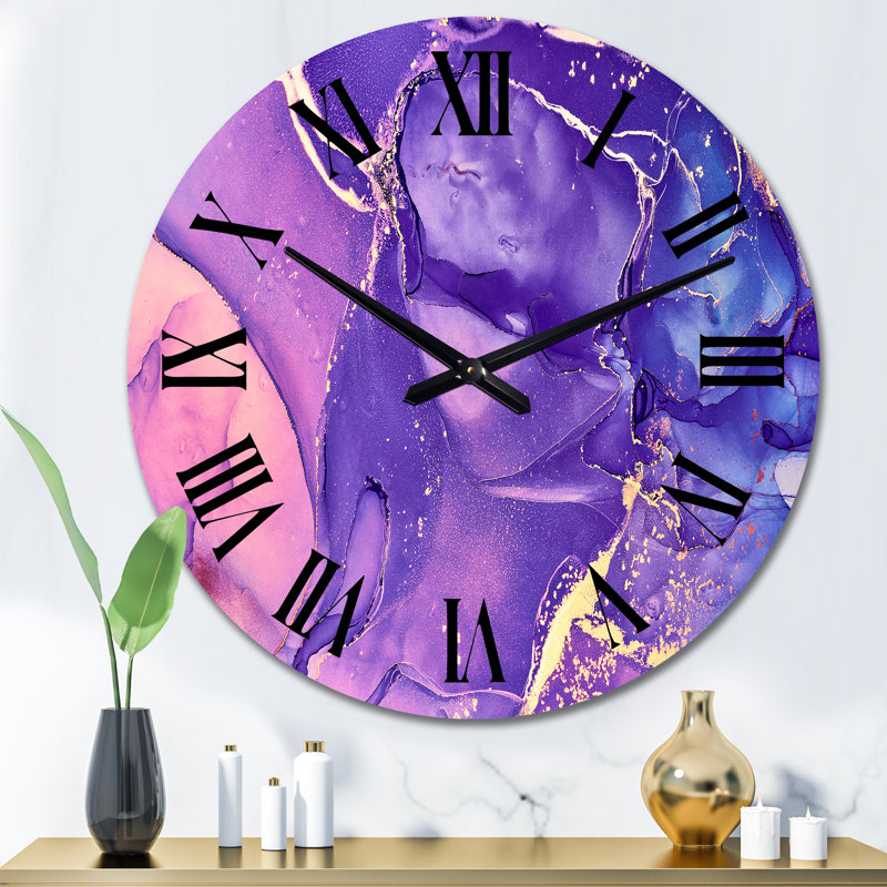 Horloge murale moderne mauve et fuchsia liquide - art moderne, Grand