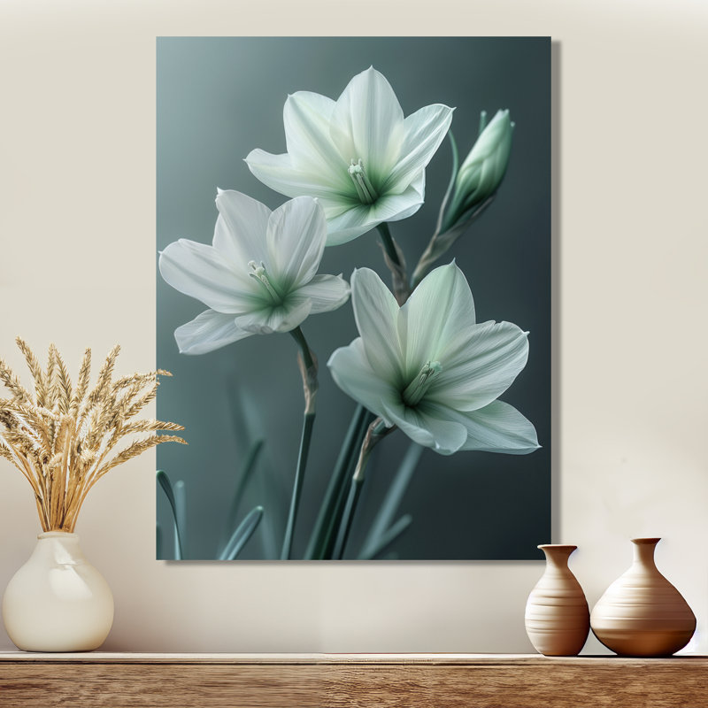 Jonquilles monochromes grises et blanches Photo II - Jonquilles murales, salon, Toile tendue, H 16 po x l 32 po