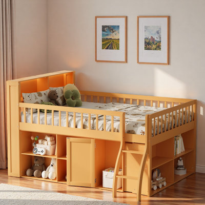 Space-saving Loft Bed With Storage Shelves, Headboard With Led Light