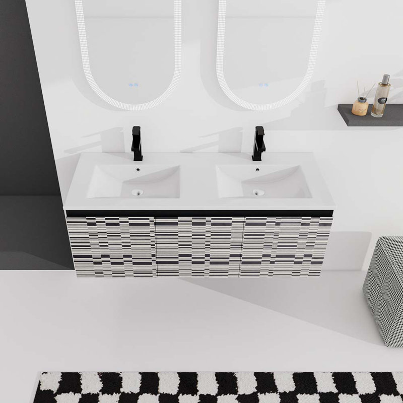 Meuble-lavabo double 47,6 po avec plateau en céramique Mazida