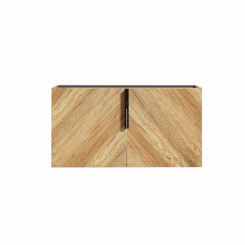 Ensemble de meuble-lavabo mural flottant simple 30 po avec lavabo en céramique intégré noir et armoire à grain de bois à chevrons