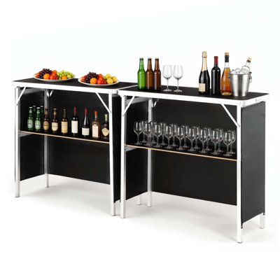 Folding Portable Bar Table, 38.6 x 15.2 x 34.3 in, with Carry Bag, Storage Shelf, Detachable Skirt, Quick and Easy Setup, Foldable Mobile Bartending Station for Events, Party, Tradeshow