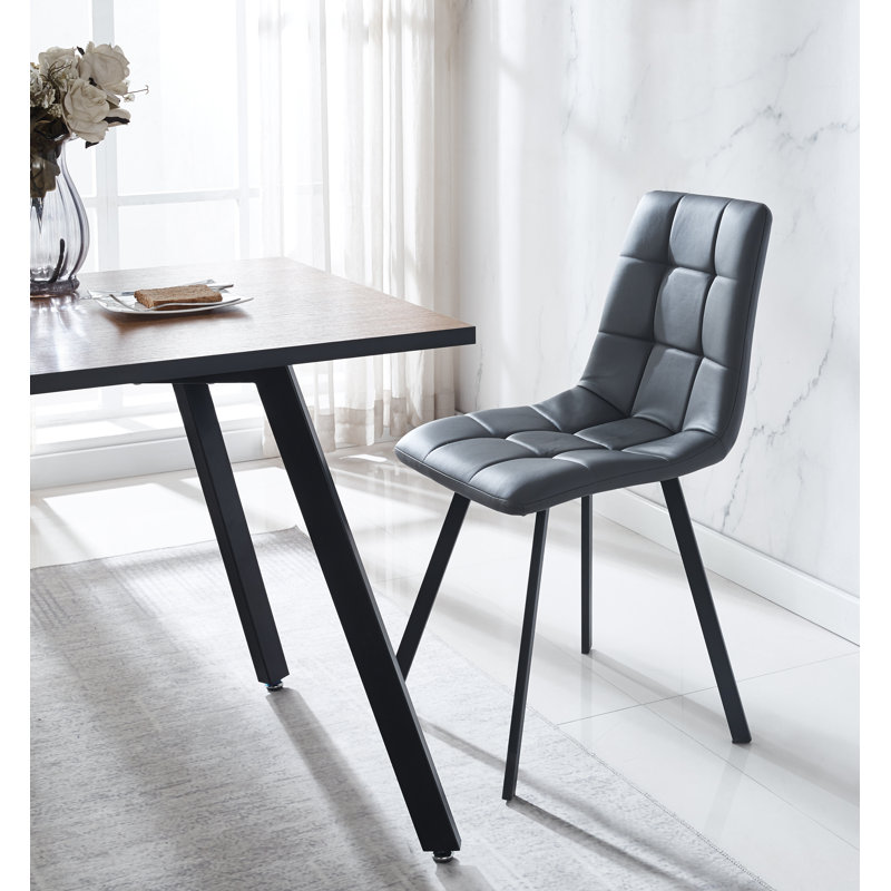 Boulat 19'' H Faux Leather Upholstered Metal Side Chair, Dark Gray